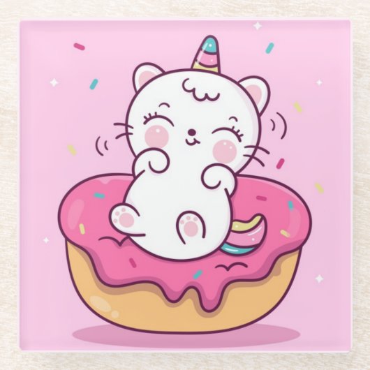 かわいいユニコーン猫ガラスコースター ガラスコースター (正面)