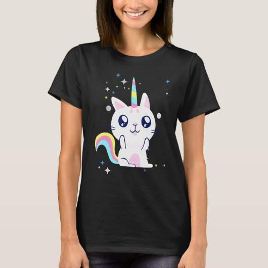 かわいいユニコーン猫キャティコーン女子オタク日本語 Tシャツ (正面)