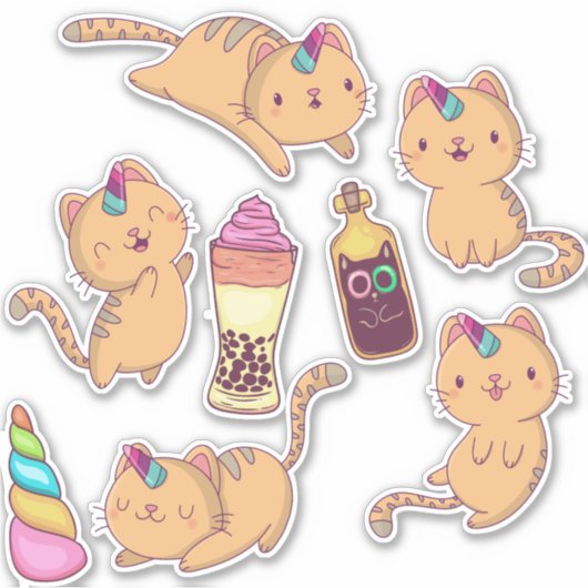 かわいいユニコーン猫ステッカー シール (正面)