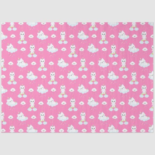 かわいいユニコーン猫ホットピンク色 薄葉紙 (正面)