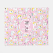 かわいいユニコーン猫ライトピンク フリースブランケット (正面(横))