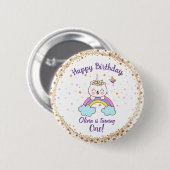 かわいいユニコーン猫レインボースターズ女子1歳の誕生日 缶バッジ (正面&裏面)