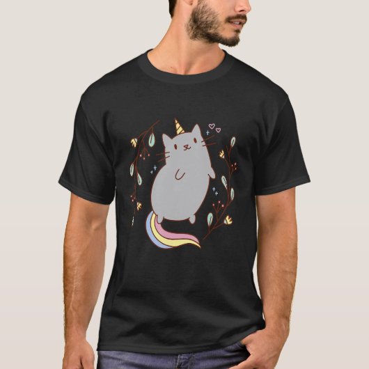 かわいいユニコーン猫子猫グラフィック Tシャツ (正面)