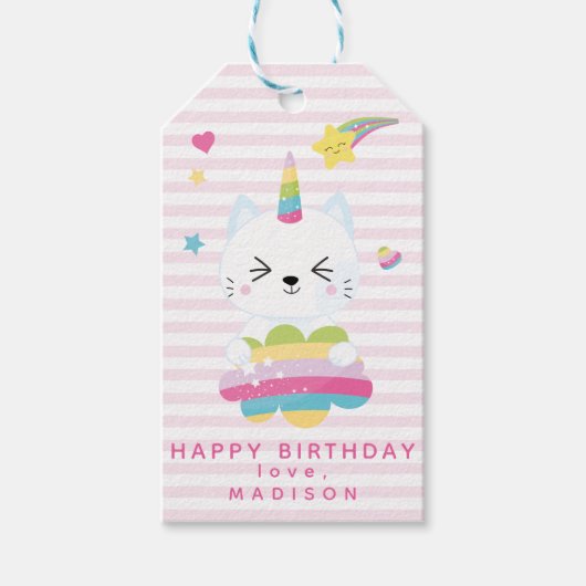 かわいいユニコーン猫 – キッズ誕生日 ギフトタグ (正面)