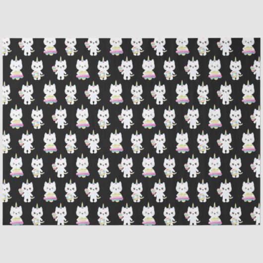 かわいいユニコーン猫 黒パターン 薄葉紙 (正面)