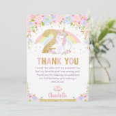 かわいいユニコーン第2誕生日虹のフローラありがとう サンキューカード (スタンド正面)