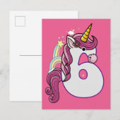 かわいいユニコーン第6誕生日衣装ギフトTシャツ インビテーションポストカード (正面/裏面)