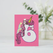 かわいいユニコーン第6誕生日衣装ギフトTシャツ インビテーションポストカード (スタンド正面)