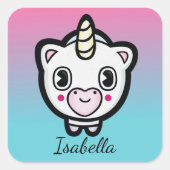 かわいいユニコーン絵文字グラデーション名ステッカー スクエアシール (正面)