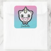 かわいいユニコーン絵文字グラデーション名ステッカー スクエアシール (バッグ)