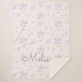 かわいいユニコーン絵文字パステルモノグラム シェルパブランケット (正面)