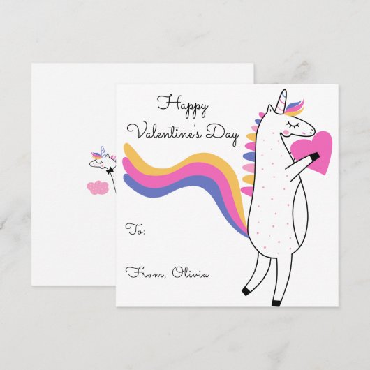 かわいいユニコーン編集可能カラーキッズバレンタインデー ノートカード (正面/裏面)