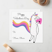 かわいいユニコーン編集可能カラーキッズバレンタインデー ノートカード (正面/裏面インサイチュ)