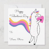 かわいいユニコーン編集可能カラーキッズバレンタインデー ノートカード (正面)