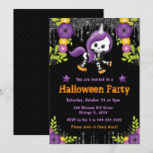かわいいユニコーン花のハロウィンパーティー 招待状 (正面/裏面)