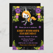 かわいいユニコーン花のハロウィン誕生日 招待状 (正面/裏面)