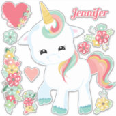 かわいいユニコーン花のハート ガーリー シール (正面)