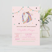 かわいいユニコーン花ベビーシャワー 招待状 (スタンド正面)
