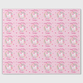 かわいいユニコーン花誕生日ピンク名 ラッピングペーパー (フラット)