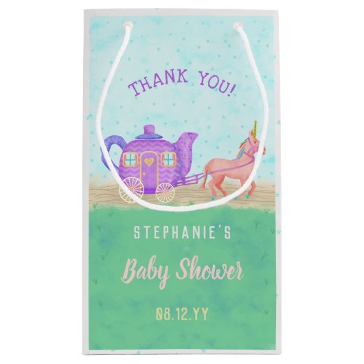 かわいいユニコーン茶パーティー赤ちゃんシャワーありがとう スモールペーパーバッグ (裏面)