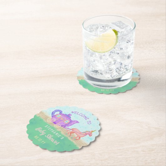 かわいいユニコーン茶パーティー赤ちゃんシャワー戦車 ペーパーコースター (インサイチュ)