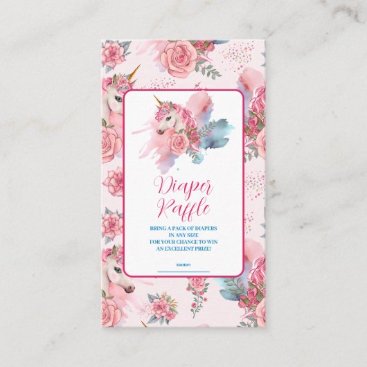 かわいいユニコーン虹おむつラッフル エンクロージャーカード (正面)
