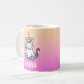 かわいいユニコーン虹のグラデーショパーソナライズされたン名 コーヒーマグカップ (正面左)