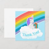 かわいいユニコーン虹のスクエア感謝カード サンキューカード (正面/裏面)