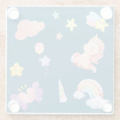 かわいいユニコーン虹のハートバルーン星模様 ガラスコースター (裏面)