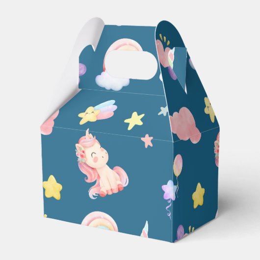 かわいいユニコーン虹のハートバルーン星模様 フェイバーボックス (正面サイド)