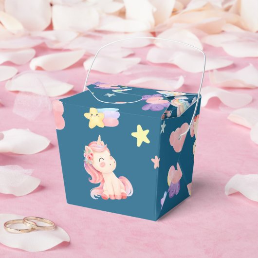 かわいいユニコーン虹のハートバルーン星模様 フェイバーボックス (ウェディング)