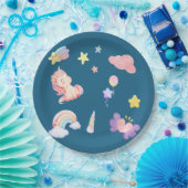 かわいいユニコーン虹のハートバルーン星模様 ペーパープレート (パーティー)