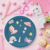 かわいいユニコーン虹のハートバルーン星模様 ペーパープレート (パーティー)