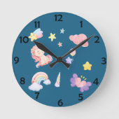 かわいいユニコーン虹のハートバルーン星模様 ラウンド壁時計 (正面)
