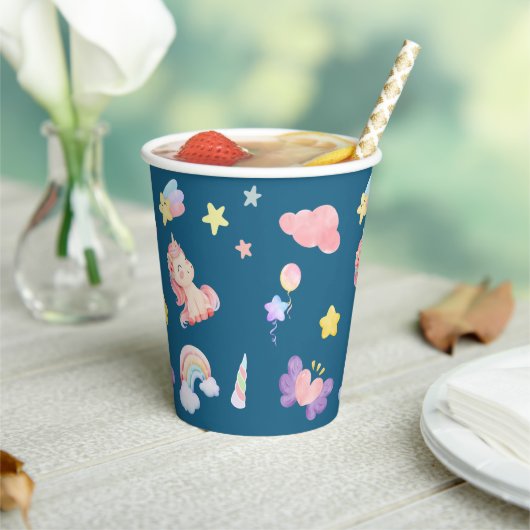 かわいいユニコーン虹のハートバルーン星模様 紙コップ (インサイチュ)