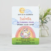 かわいいユニコーン虹の太陽の空の誕生日パーティー 招待状 (スタンド正面)