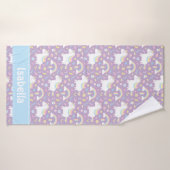 かわいいユニコーン虹の女の子パープルパーソナライズされた バスタオル (バスタオル)