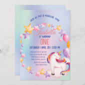 かわいいユニコーン虹の誕生日パーティーキッズ シーズンカード (正面/裏面)