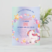 かわいいユニコーン虹の誕生日パーティーキッズ 招待状 (スタンド正面)