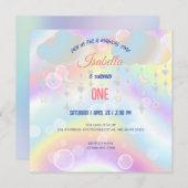 かわいいユニコーン虹の誕生日パーティーキッズ 招待状 (正面/裏面)