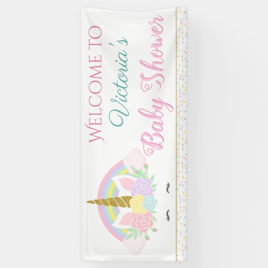 かわいいユニコーン虹の赤ちゃんシャワーのバナー 横断幕 (縦)