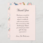 かわいいユニコーン虹の赤ちゃんシャワー サンキューカード (正面/裏面)