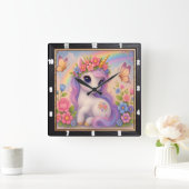 かわいいユニコーン蝶の虹 スクエア壁時計 (ホーム)