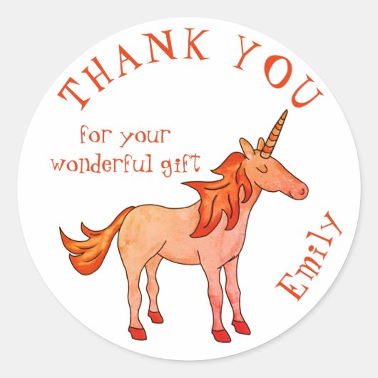 かわいいユニコーン誕生日ありがとう ラウンドシール (正面)