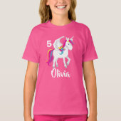 かわいいユニコーン誕生日ガールピンクパーソナライズされたキッズ Tシャツ (正面)