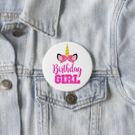 かわいいユニコーン誕生日ガール 缶バッジ