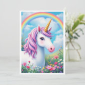 かわいいユニコーン誕生日パーティーあなたの詳細を追加 招待状 (スタンド正面)