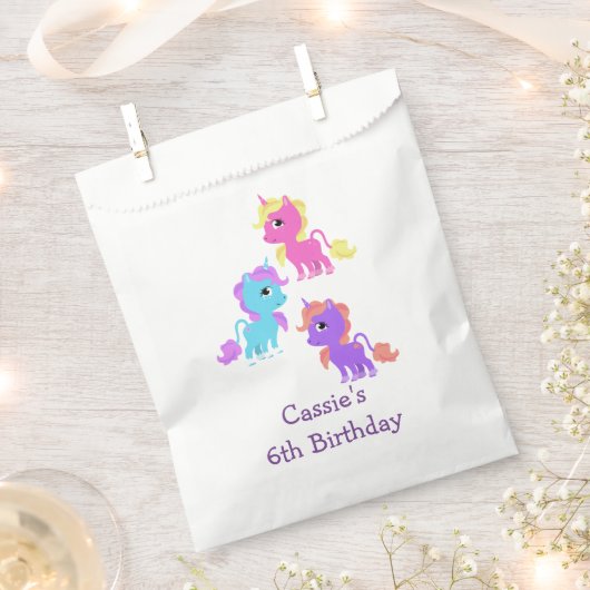 かわいいユニコーン誕生日パーティーの好意バッグ フェイバーバッグ (クリップ留めされた状態)