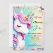 かわいいユニコーン誕生日パーティーの招待テンプレート 招待状 (正面)