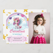 かわいいユニコーン誕生日パーティー 招待状 (正面/裏面)